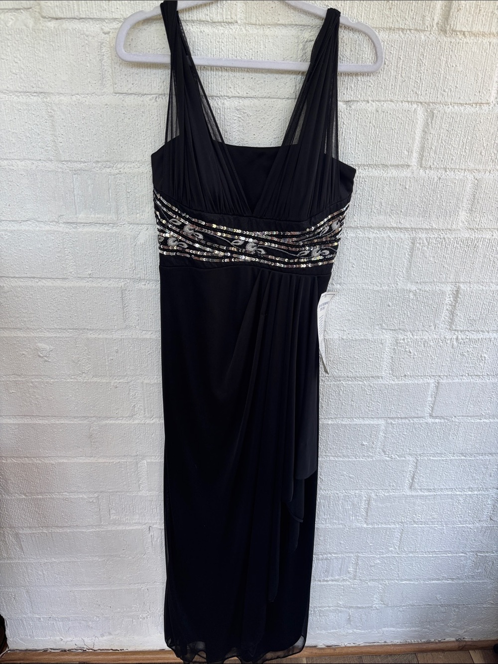 Chadwicks Sequins Embroidered Waistband Black Maxi Formal Dress sz 6
